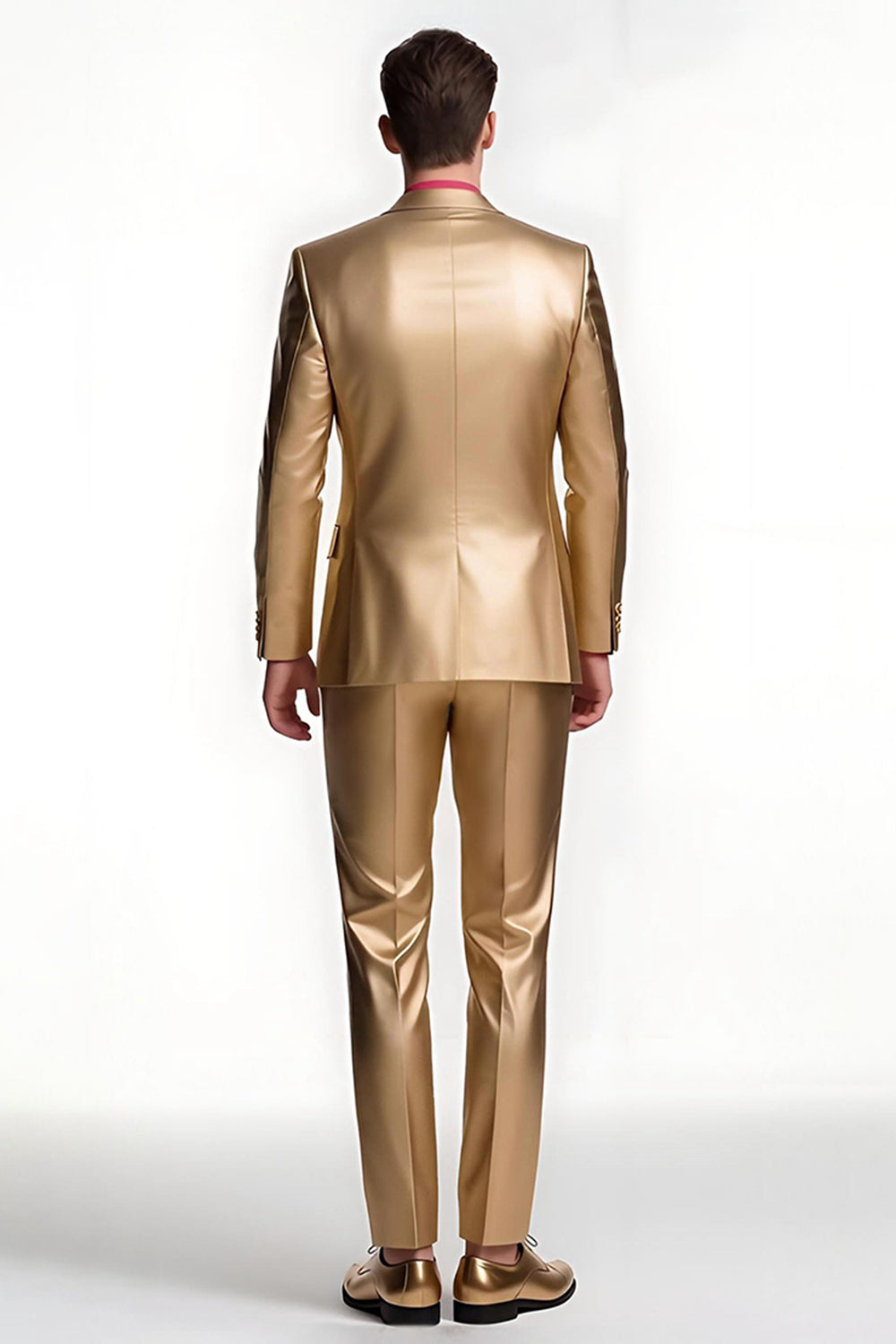 Złote jednorzędowe męskie garnitury balowe z klapami w szpic