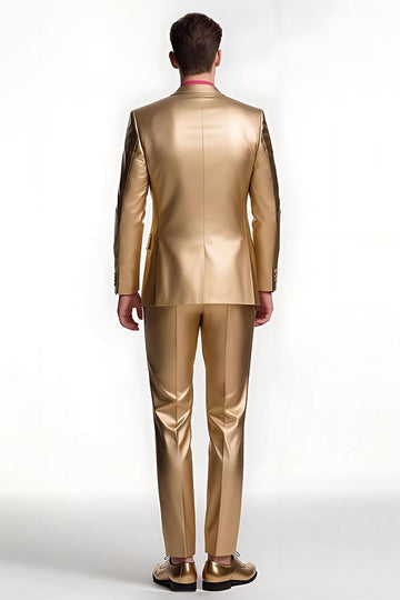 Złote jednorzędowe męskie garnitury balowe z klapami w szpic