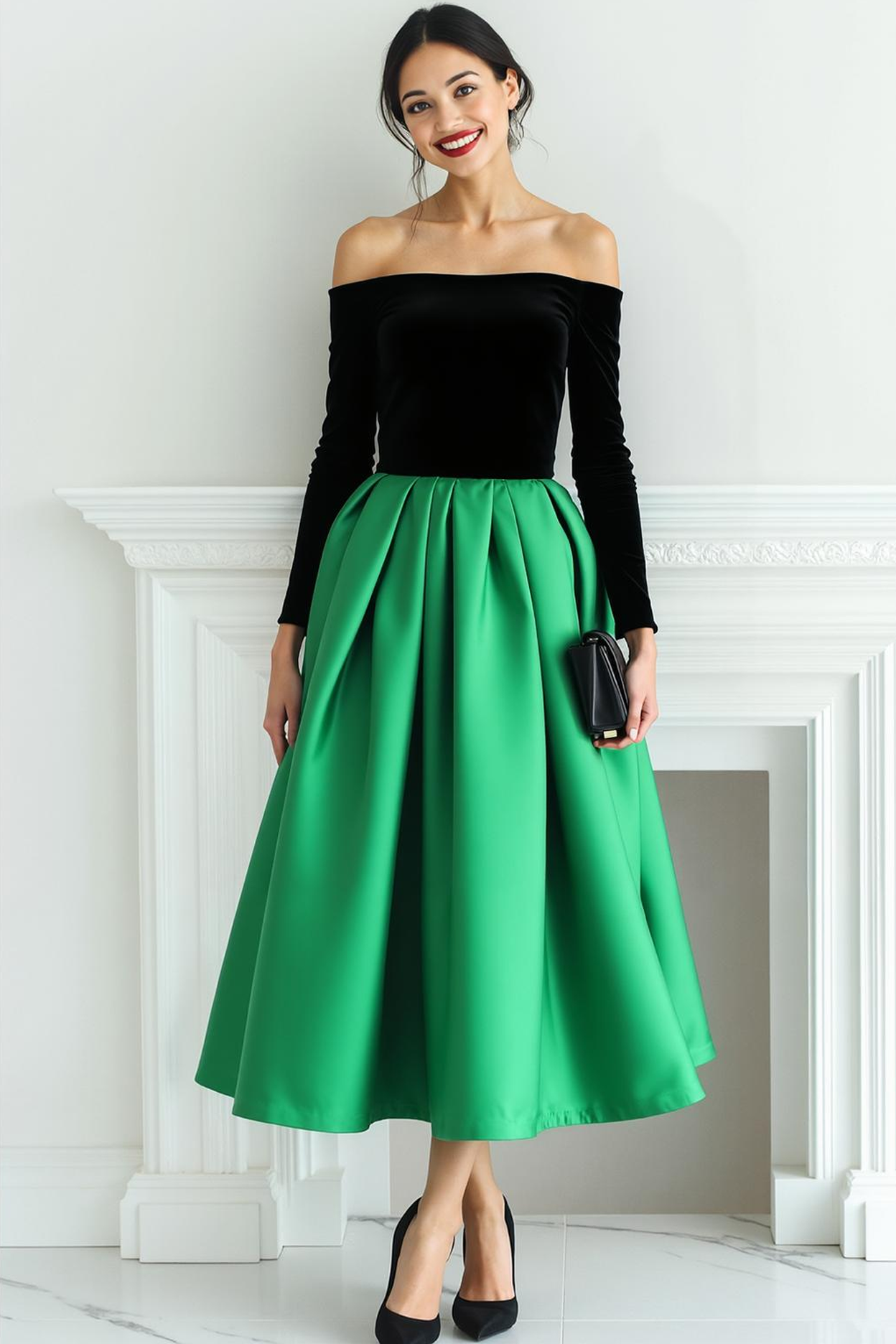 Fuksja Aksamit Z Odkrytymi Ramionami Długa Sukienka Wieczorowa Z Rękawami