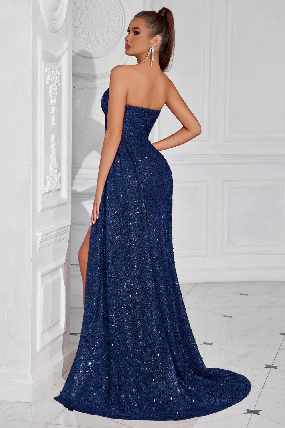 Burgundii Syrenka Długa Cekinowe Dekolt W Kształcie Serca Sukienka Na Studniówkę z Rozcięciem