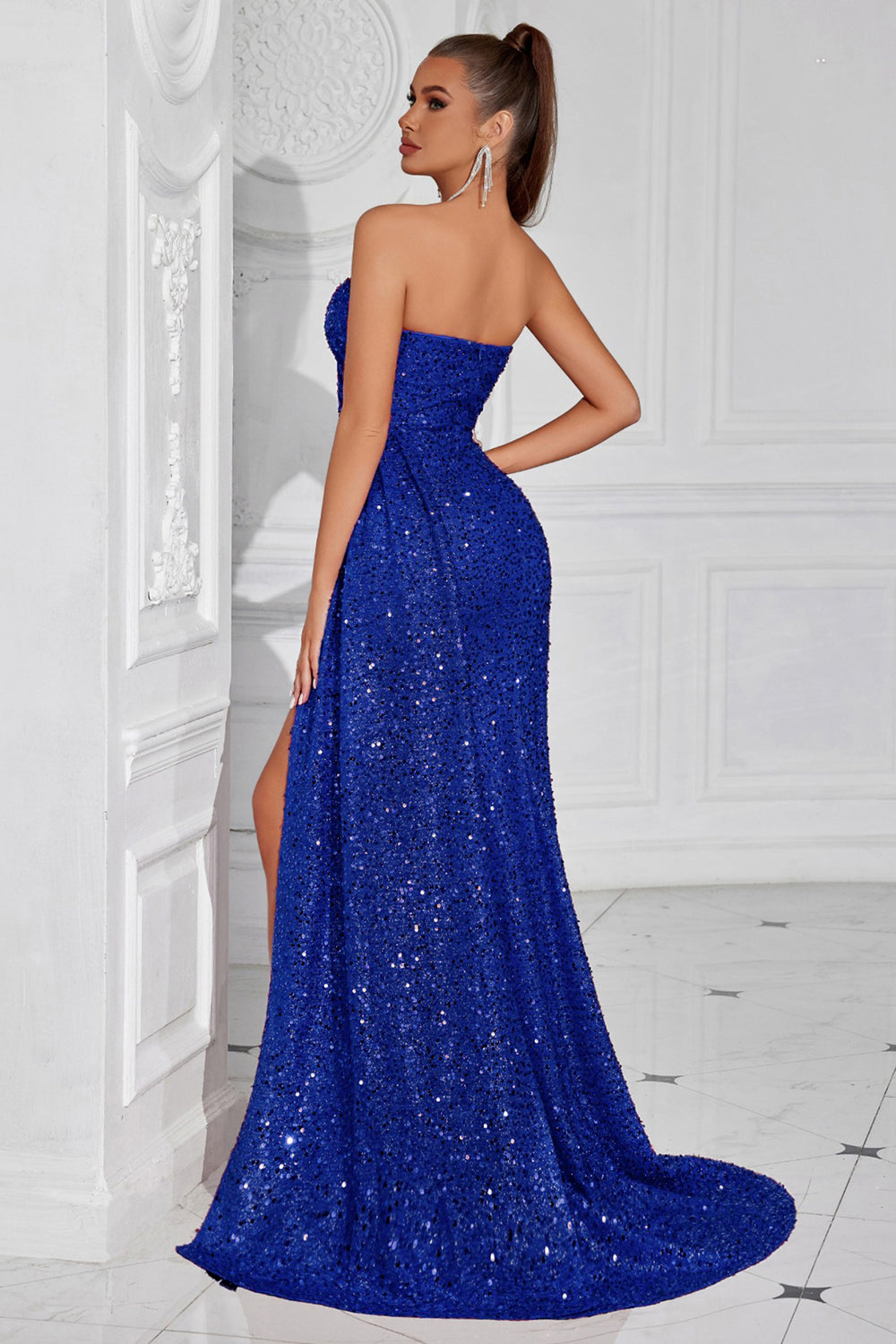 Burgundii Syrenka Długa Cekinowe Dekolt W Kształcie Serca Sukienka Na Studniówkę z Rozcięciem