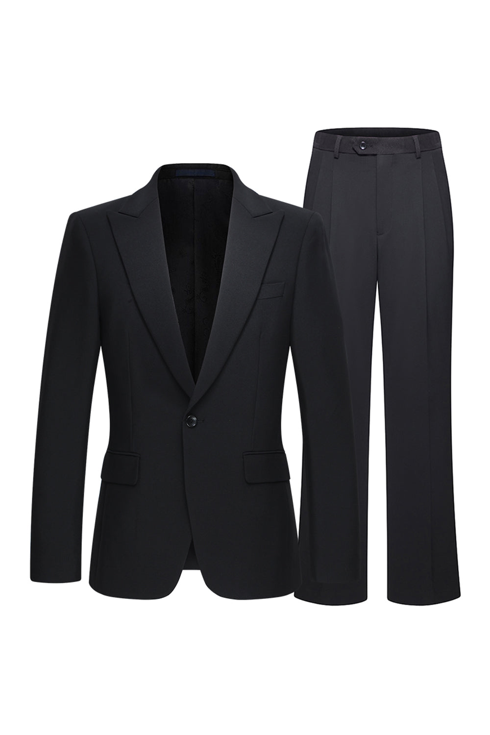 2-częściowe czarne garnitury męskie z klapami w kształcie szpiku slim fit