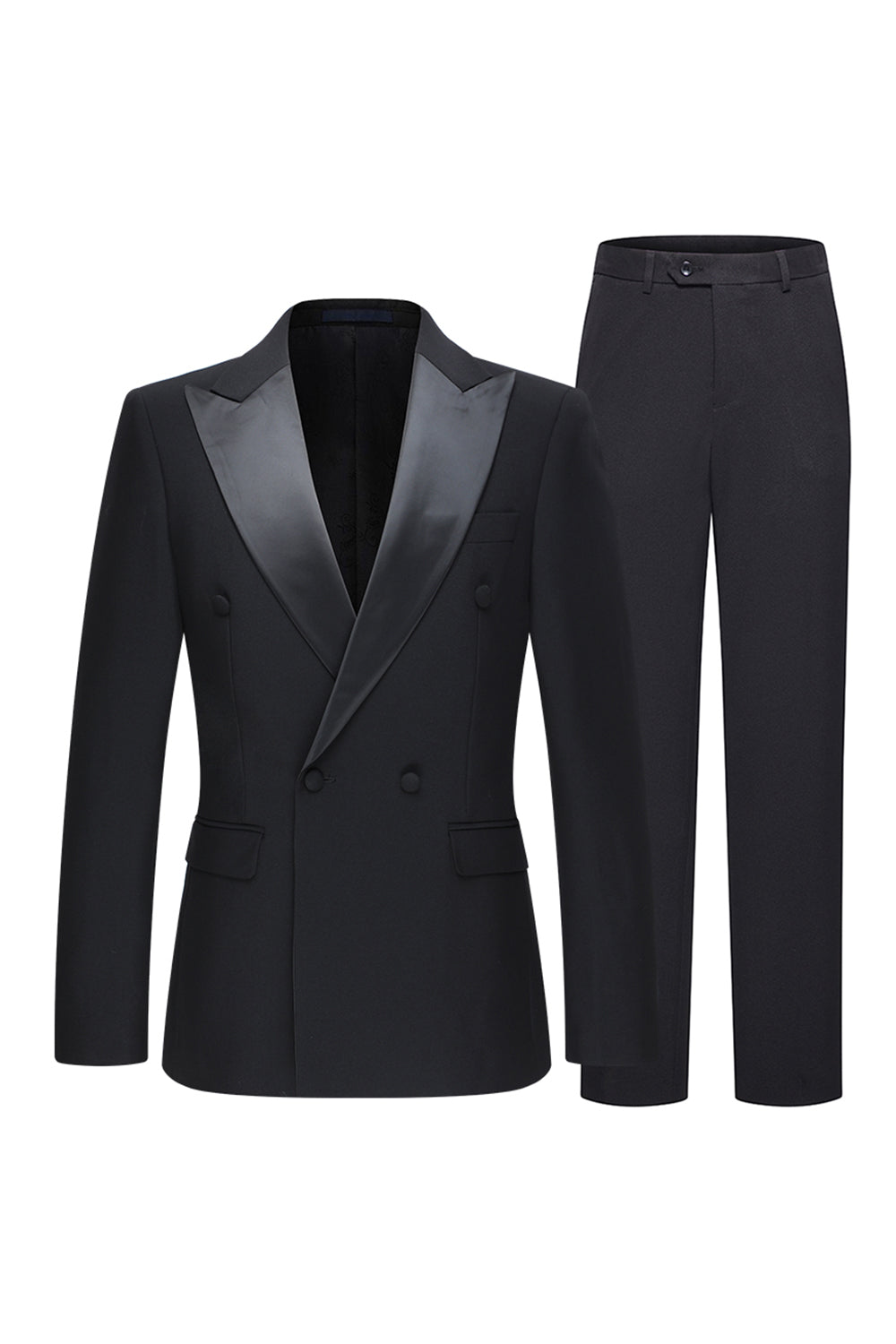 Slim Fit Czarne 2-częściowe dwurzędowe męskie garnitury z klapami w szpic