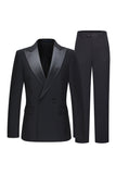 Slim Fit Czarne 2-częściowe dwurzędowe męskie garnitury z klapami w szpic