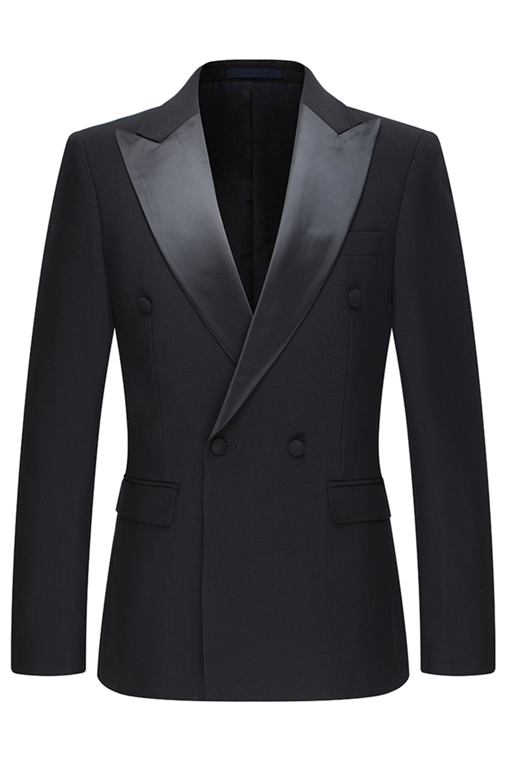 Slim Fit Czarne 2-częściowe dwurzędowe męskie garnitury z klapami w szpic