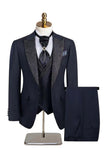 Slim Fit 3-częściowe czarne garnitury męskie z klapami w kształcie szczytu