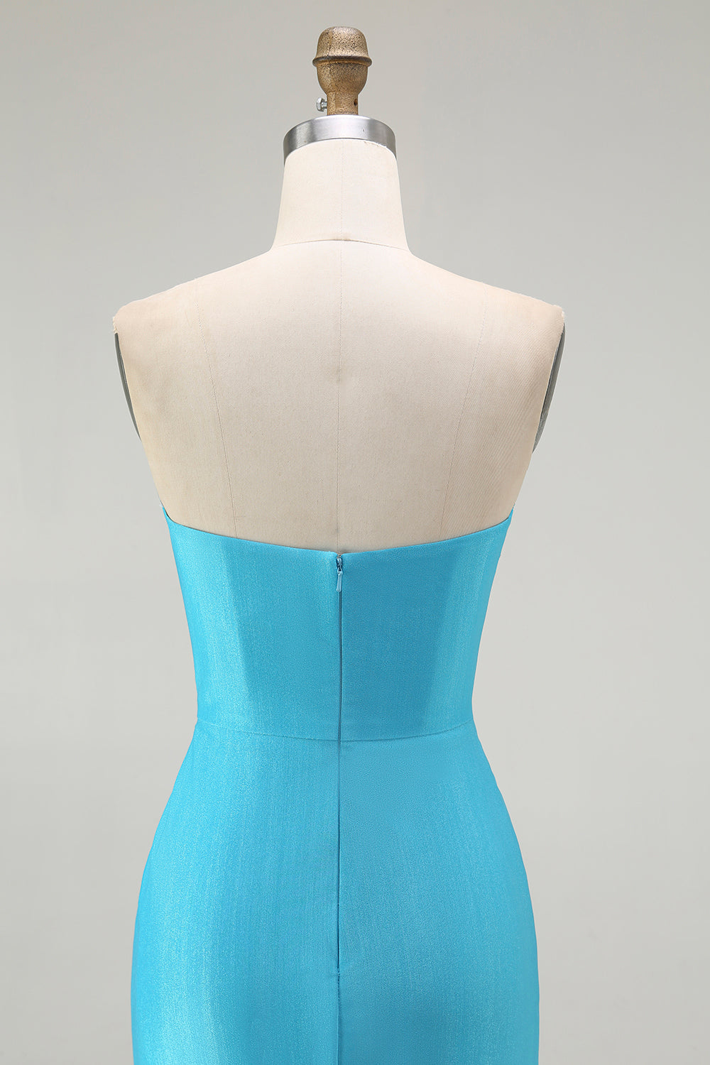 Błyszcząca Niebieska Satynowa Długa Sukienka Na Studniówkę z Aplikacjami