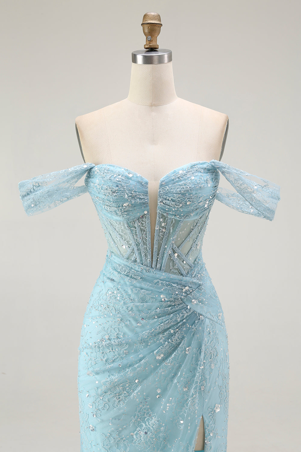 Błyszcząca Niebieska Syrenka Długa Cekinowe Gorset Sukienka Na Studniówkę z Koralikami