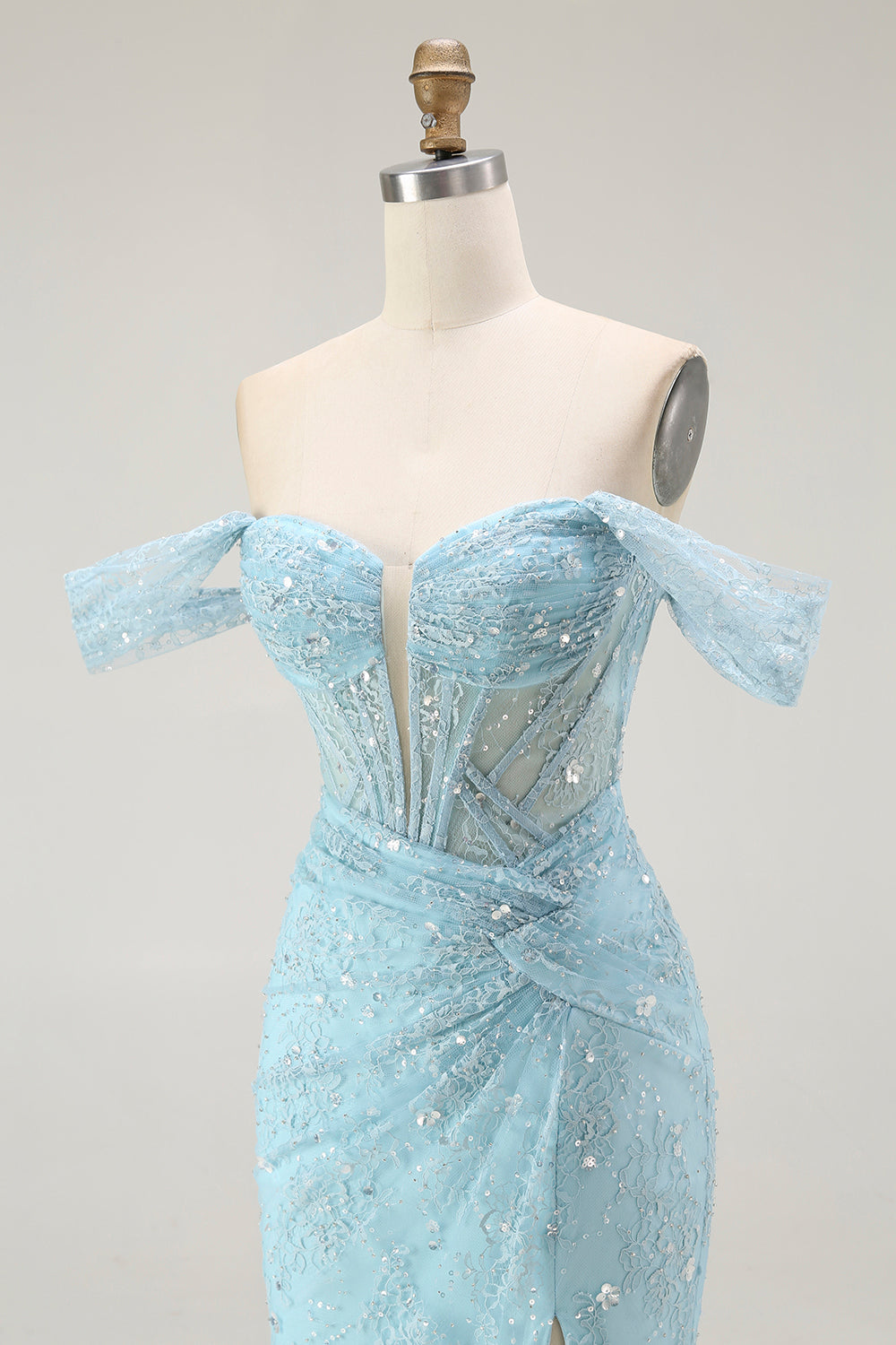 Błyszcząca Niebieska Syrenka Długa Cekinowe Gorset Sukienka Na Studniówkę z Koralikami