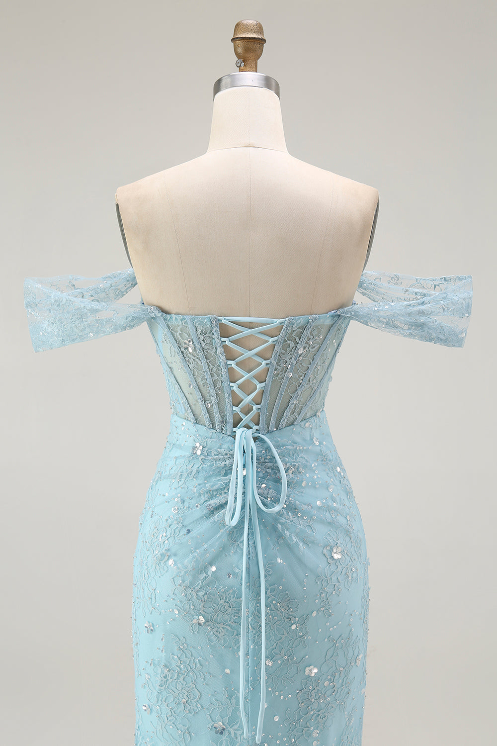 Błyszcząca Niebieska Syrenka Długa Cekinowe Gorset Sukienka Na Studniówkę z Koralikami