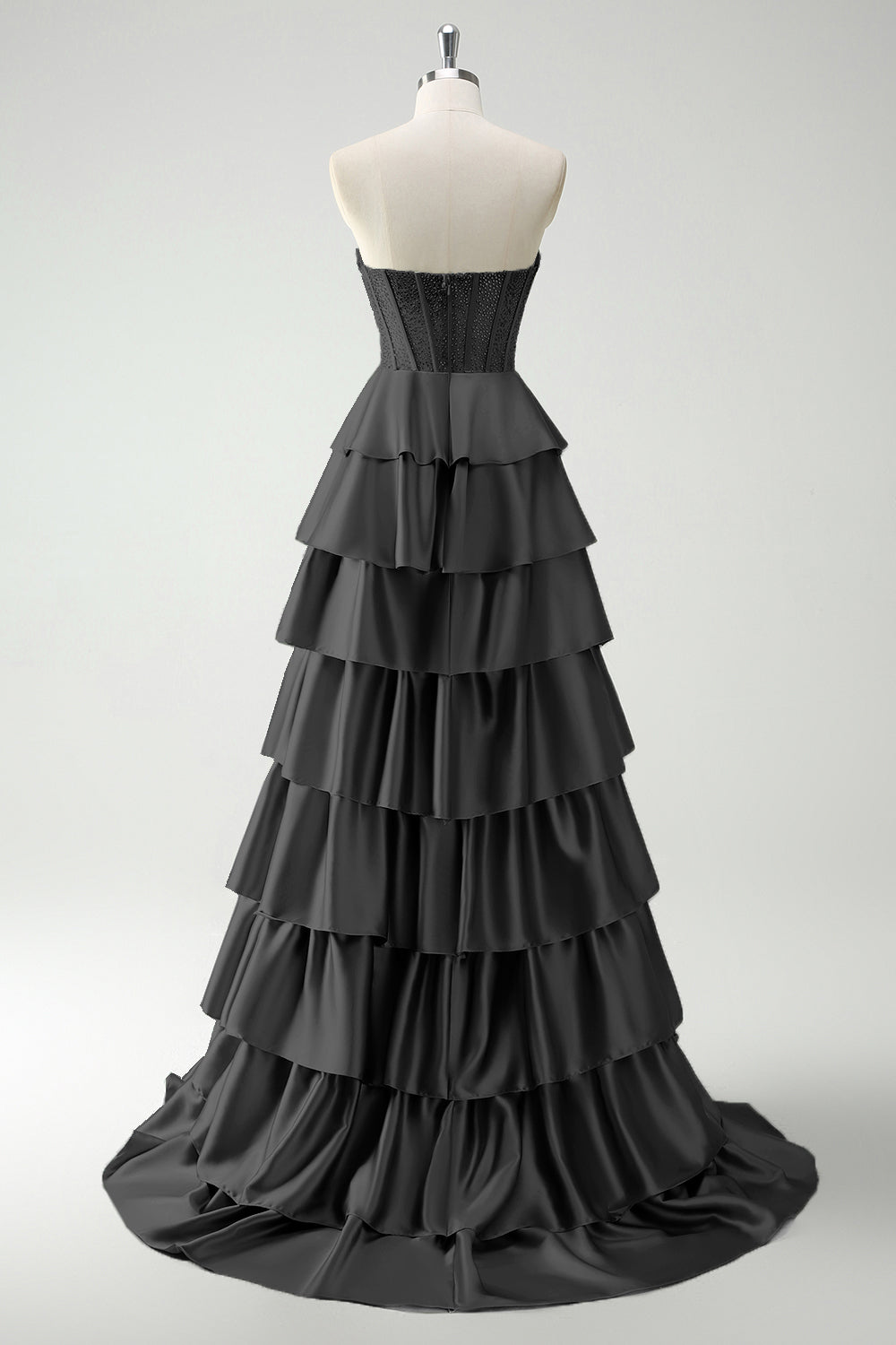 Bordowa Księżniczka Kochanie Z Koralikami Warstwowy Gorset Długa Sukienka Na Studniówkę Z Rozcięciem