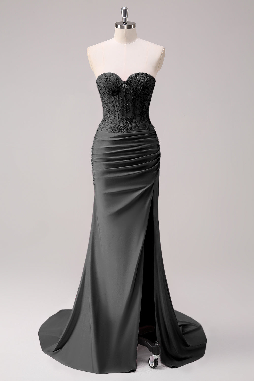 Syrenka Aplikacja Gorset Bez Ramiączek Długa Fuksja Studniówka Sukienka Z Rozcięciem