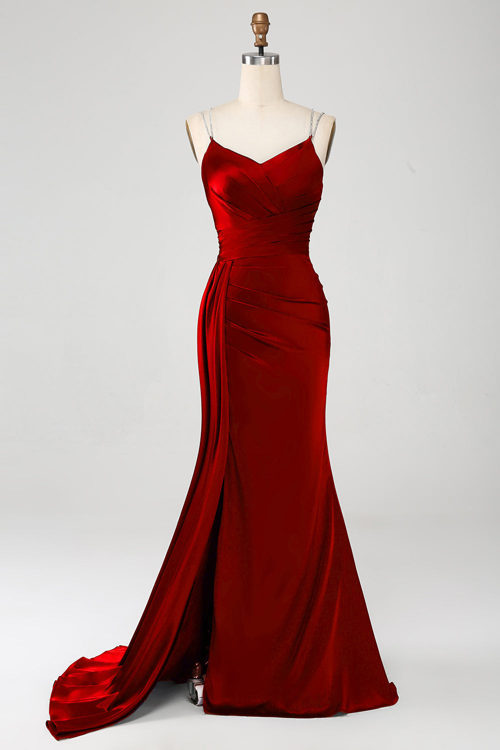 Granatowa Cienkich Ramiączkach Sukienka Syrenka Na Studniówkę Z Rozcięciem