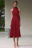 Różowa satynowa sukienka wizytowa o długości herbaty A line Halter