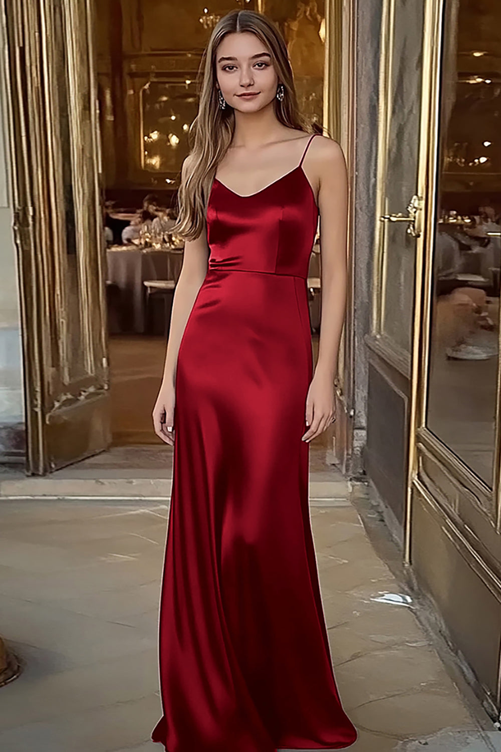 Ramiączka Spaghetti Kawowa Satynowa Długa Sukienka Wizytowa