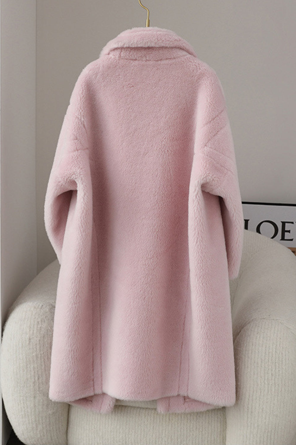 Brązowy Wyryskany Klapa Długi Płaszcz Teddy Wełny