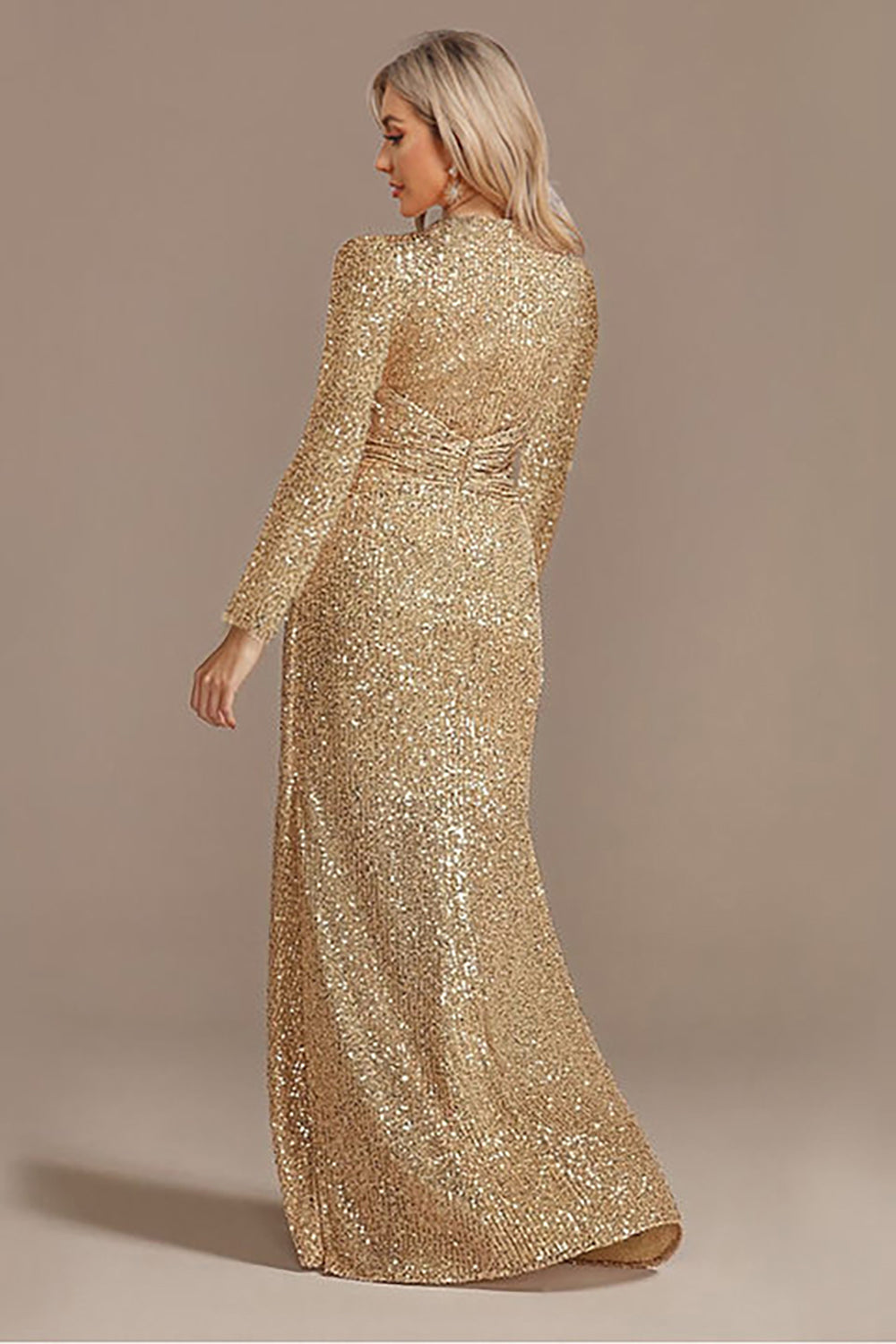 Błyszcząca Granatowa Sukienki Na Wesele Dla Mamy Z Długim Rękawem