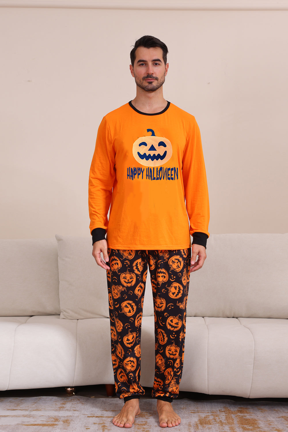 Pomarańczowy Halloween Długi Rękaw Rodzinny Dopasowany Zestaw Piżam
