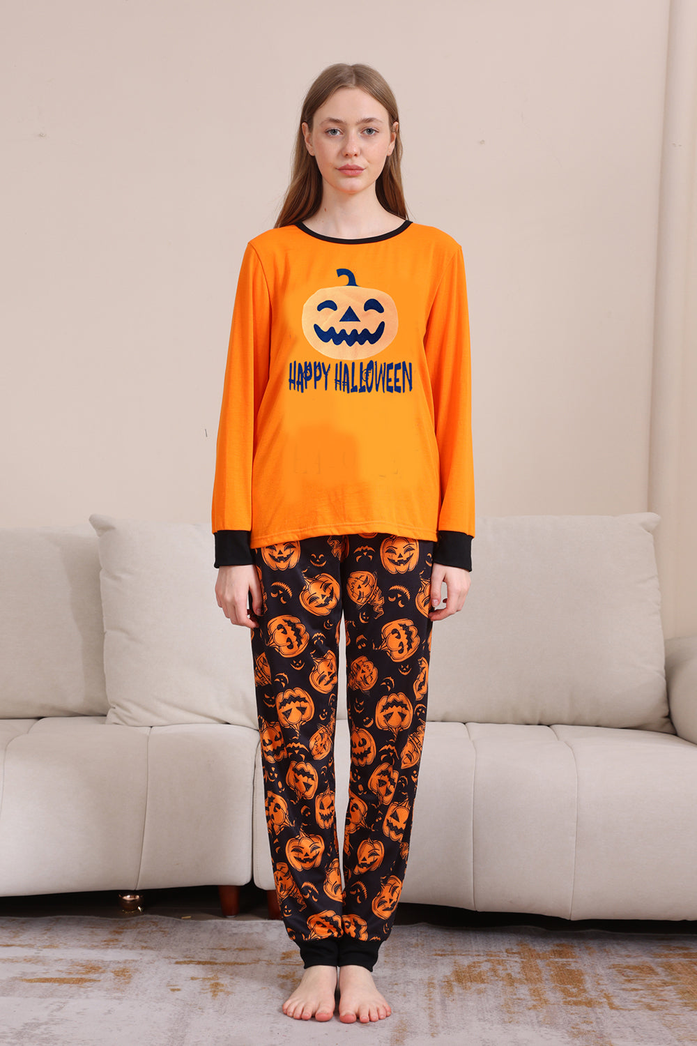 Pomarańczowy Halloween Długi Rękaw Rodzinny Dopasowany Zestaw Piżam