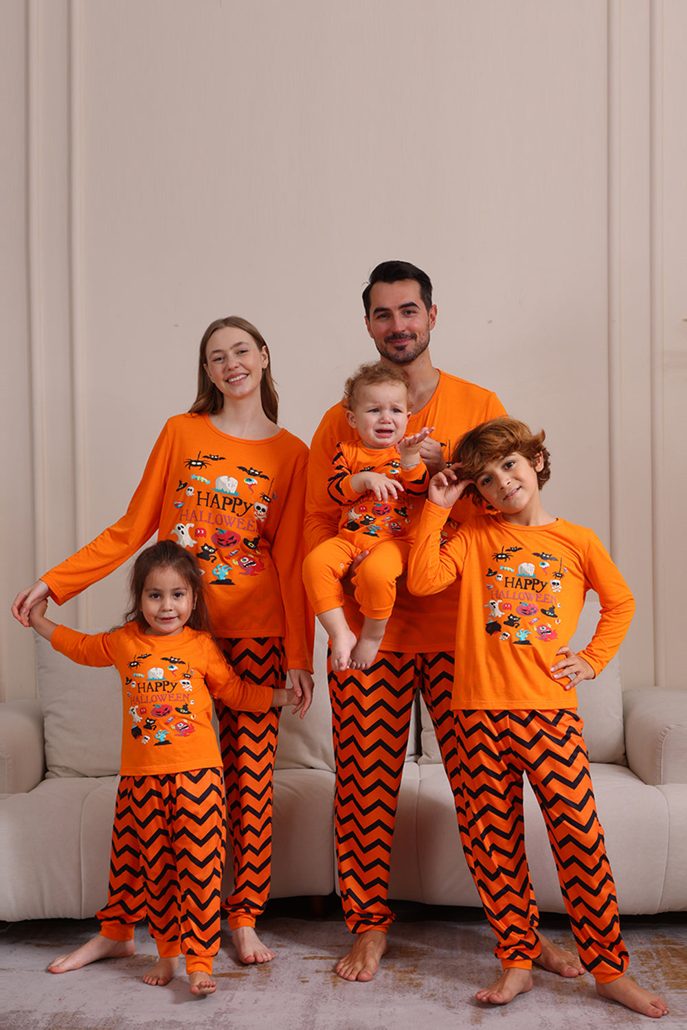 Pomarańczowa Rodzinna Piżama Halloween W Paski