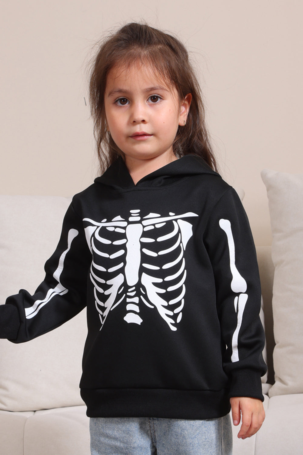 Czarne Bluzy Rodzinne Z Kapturem Na Halloween Skeleton