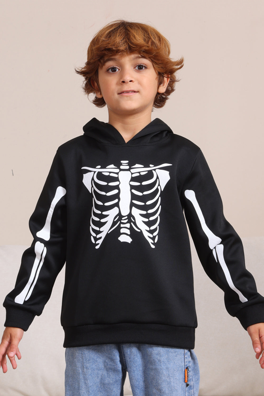 Czarne Bluzy Rodzinne Z Kapturem Na Halloween Skeleton