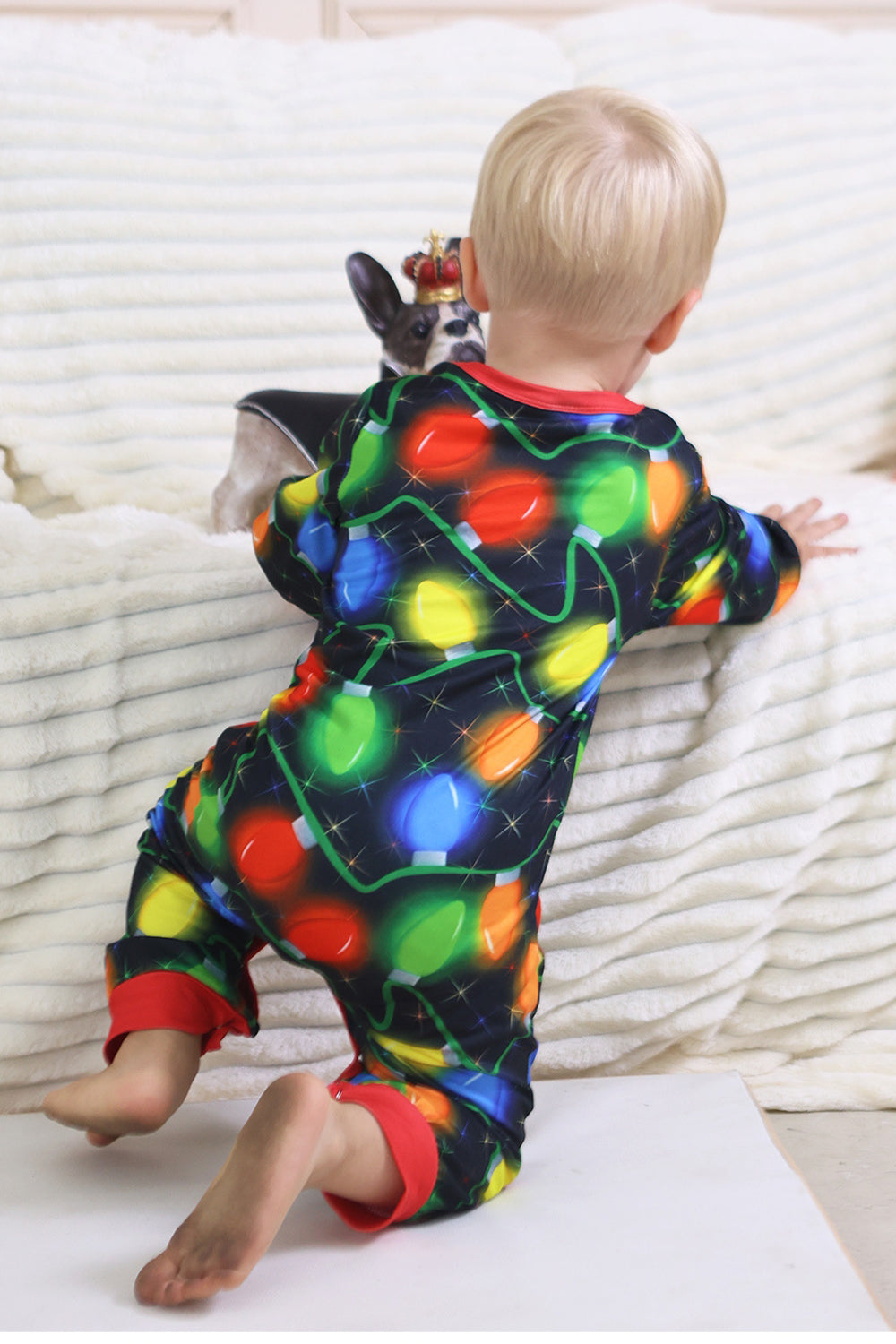 Granatowa Wydruk Żarówki Świąteczna Piżama z Długim Rękawem