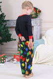 Granatowa Wydruk Żarówki Świąteczna Piżama z Długim Rękawem