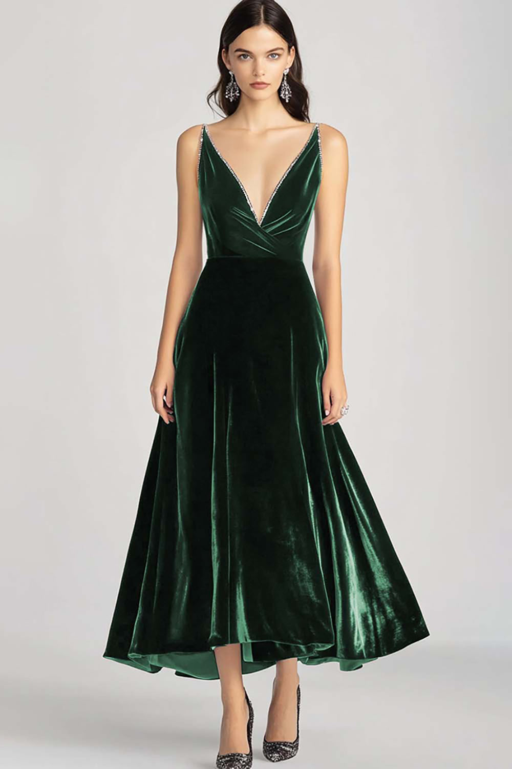 Bordowa spaghetti na ramiączkach z dekoltem w szpic aksamitna sukienka wizytowa