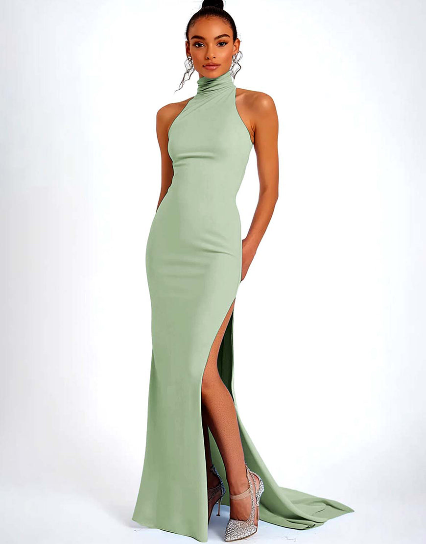 Ciemny Granat satynowa syrenka Sukienka wizytowa z rozcięciem