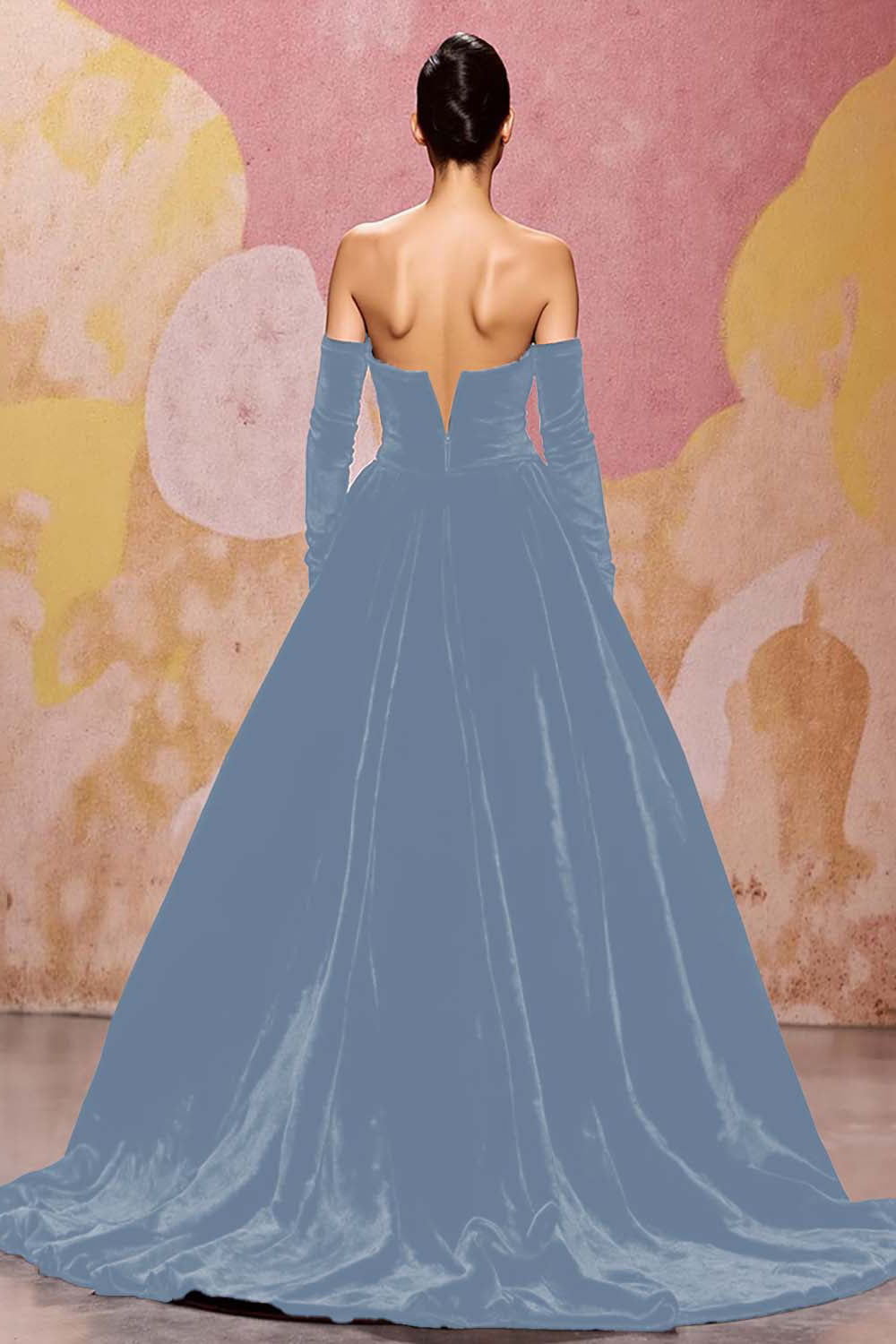 Ciemnoczerwony Aksamitna Dekolt W Kształcie Serca Długa Sukienki Na Wesele z Rękawy