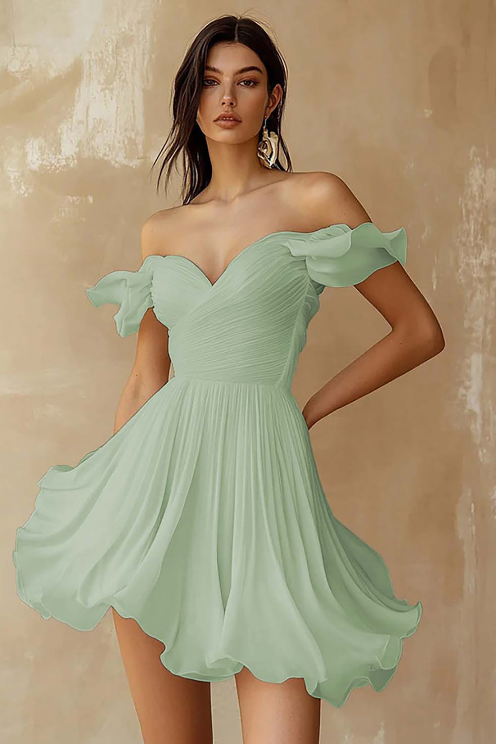 Biała Boho Tiulowe Opadającymi Ramionami Krótki Sukienka na Półmetek z Falbankami