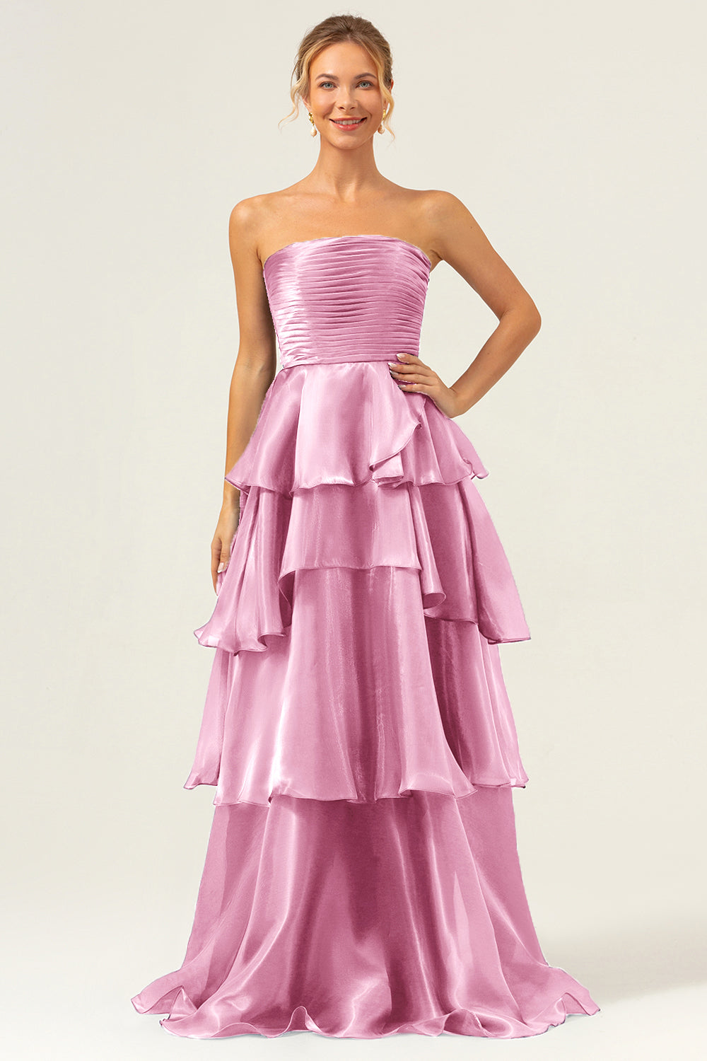 Ciemnogranatowa linia bez ramiączek warstwowa satynowa długa sukienka na studniówkę