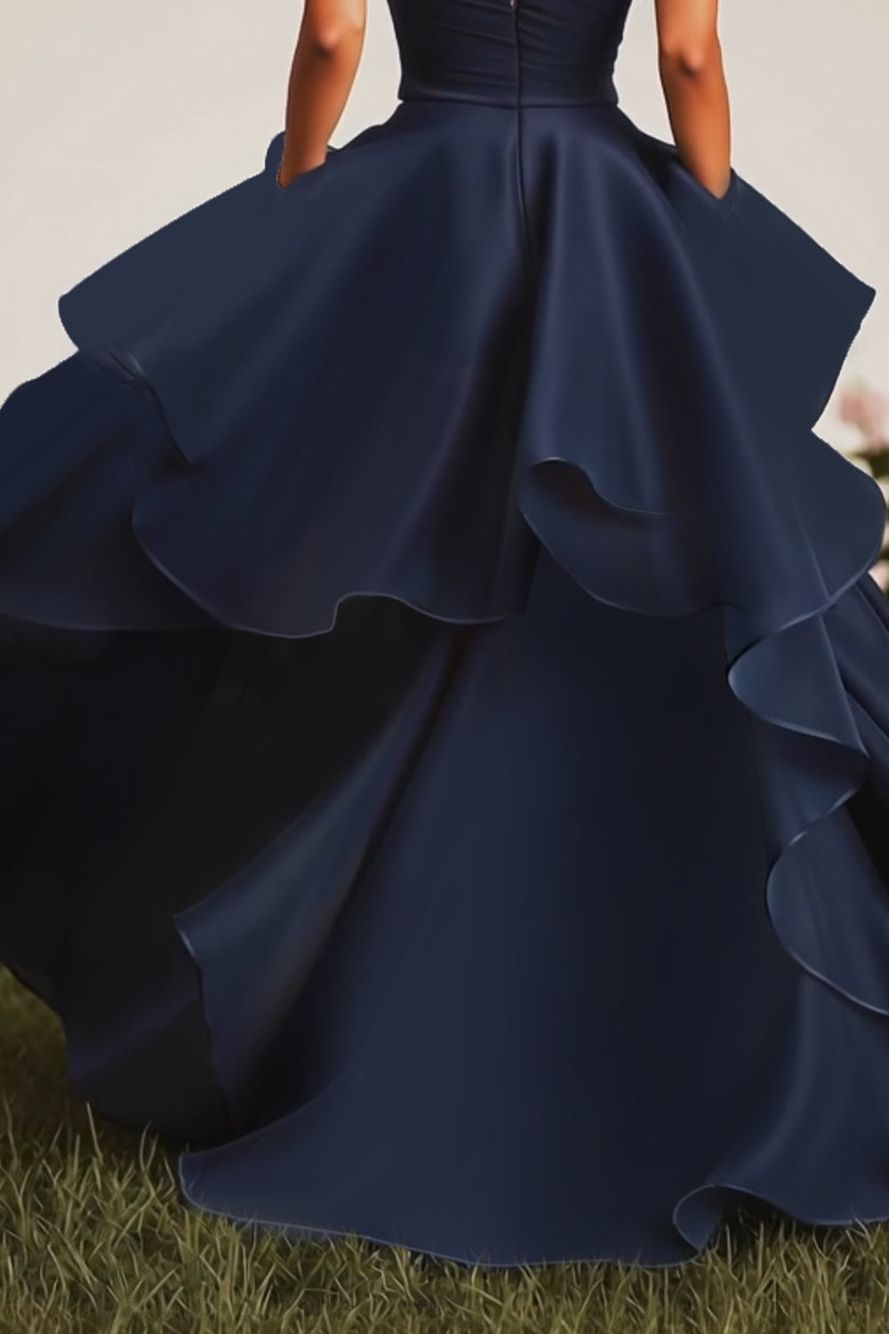 Granatowa Kształcie Litery A Asymetryczny Sukienka Na Studniówkę z Falbankami