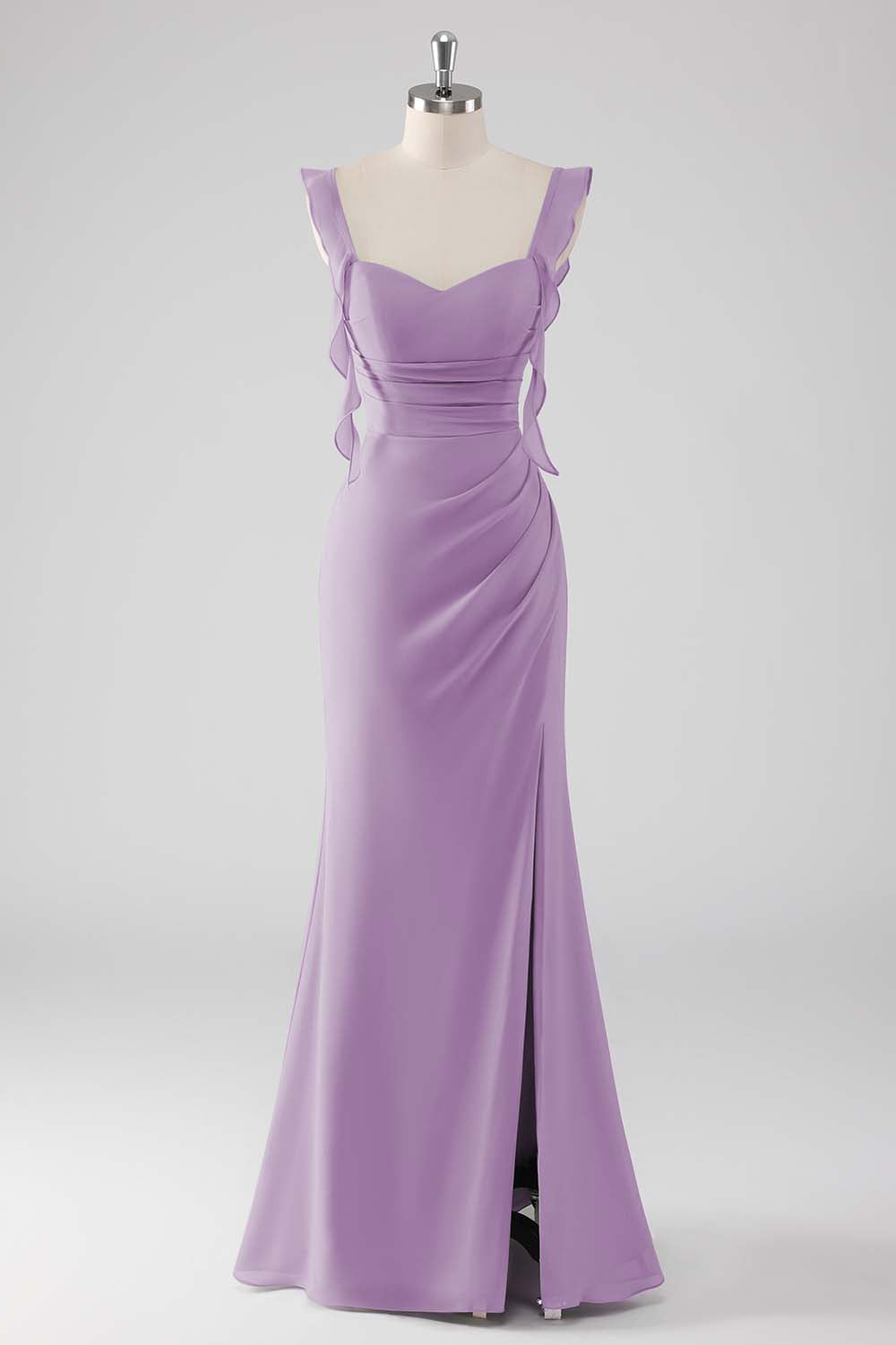 Błękitny Osłona Szyfon Długa Sukienki Na Wesele z Falbankami