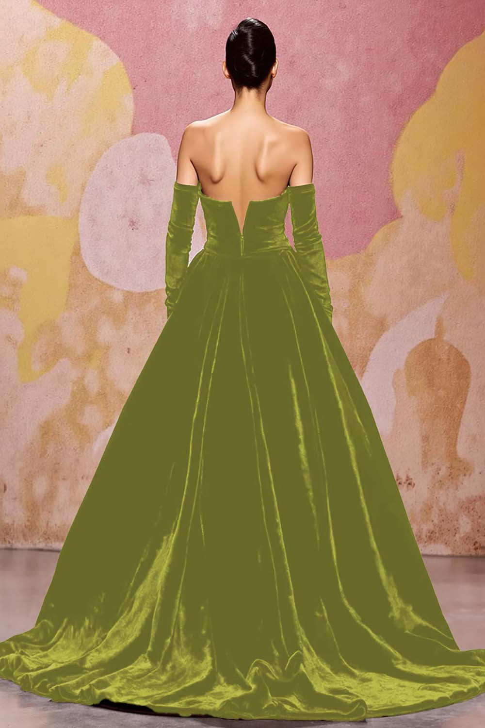 Ciemnoczerwony Aksamitna Dekolt W Kształcie Serca Długa Sukienki Na Wesele z Rękawy