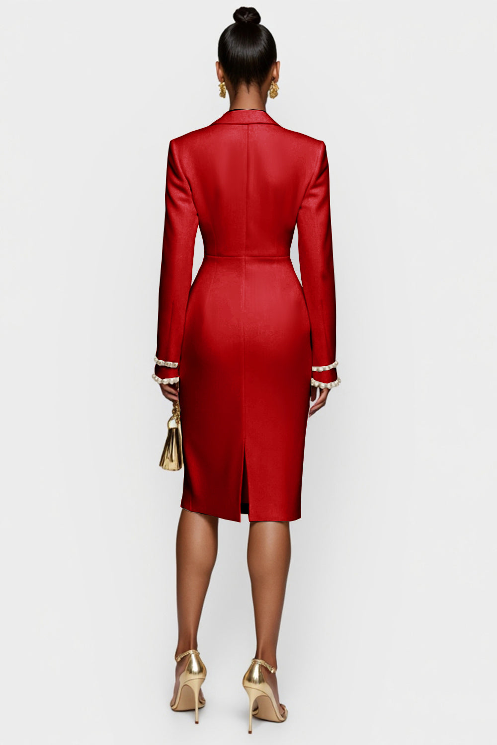 Biała dwurzędowa sukienka robocza z klapami w kształcie klapy bodycon midi