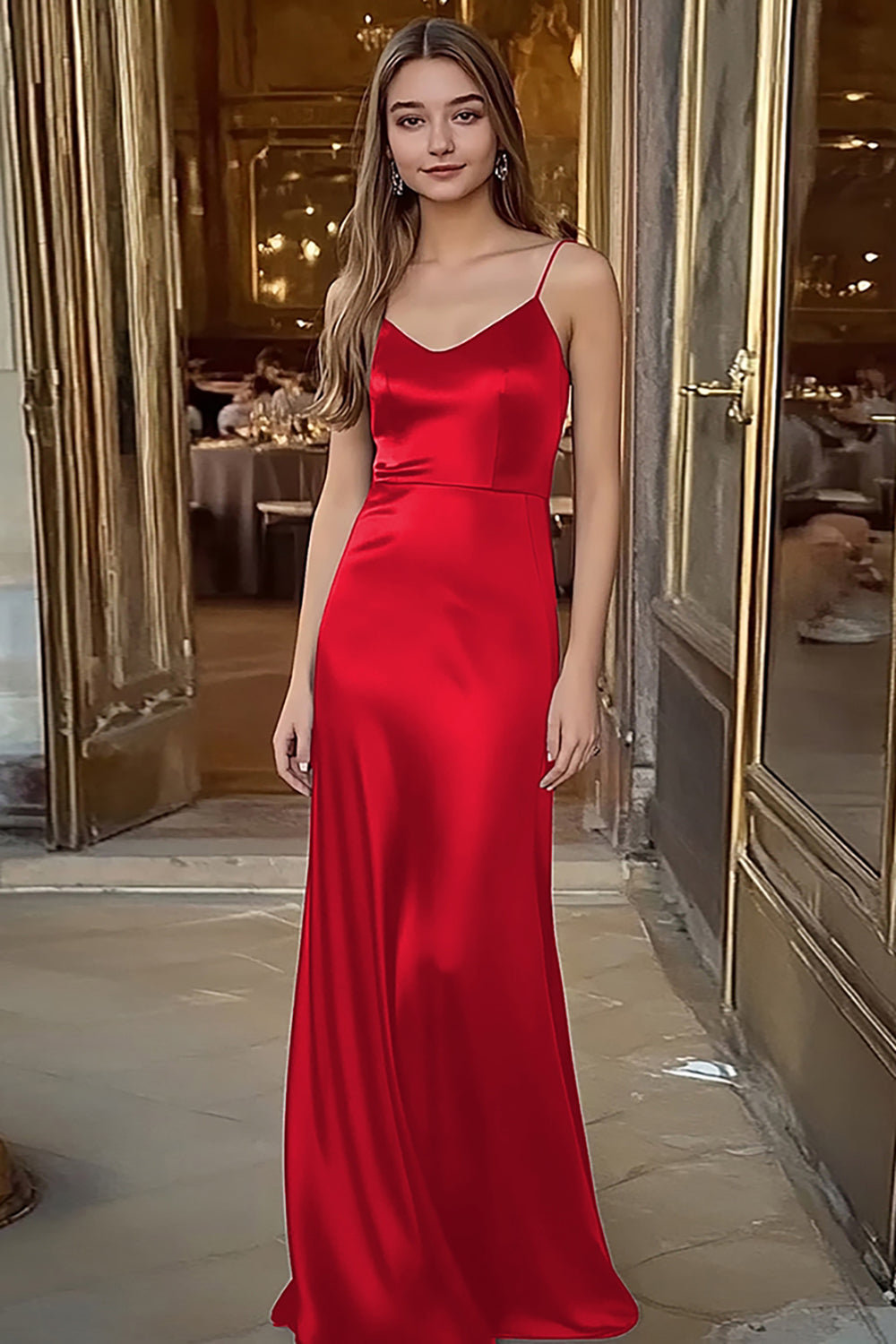 Ramiączka Spaghetti Śliwka Satynowa Długa Sukienka Wizytowa