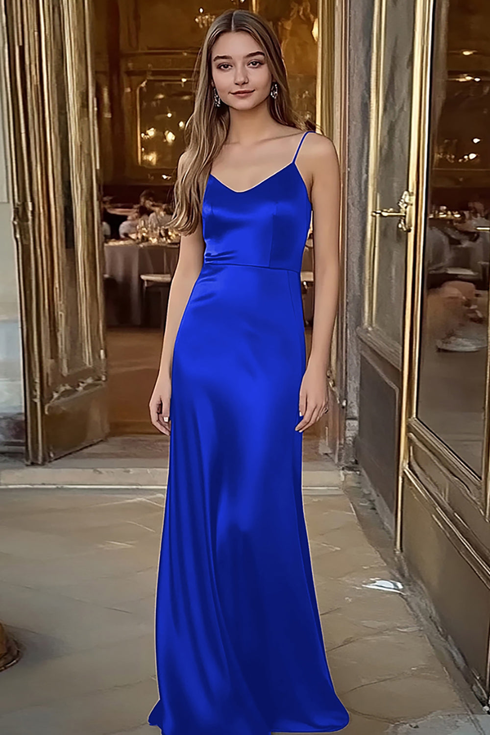 Ramiączka Spaghetti Śliwka Satynowa Długa Sukienka Wizytowa