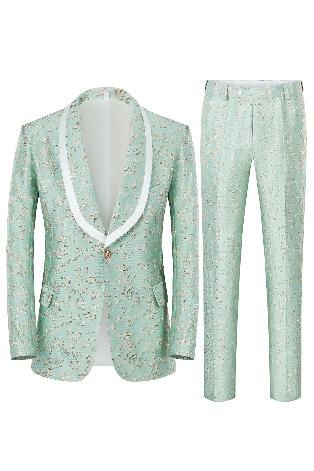 Mint Shawl Lapel One Button Żakardowe garnitury na studniówkę męską