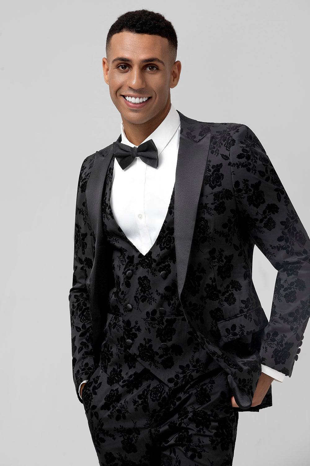 Peak Lapel żakard 3-częściowe męskie garnitury balowe z jednym guzikiem
