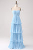 Załaduj obraz do przeglądarki galerii, Niebieski Bez Ramiączek Sukienka Dla Swiadkowej z Plisowaniem