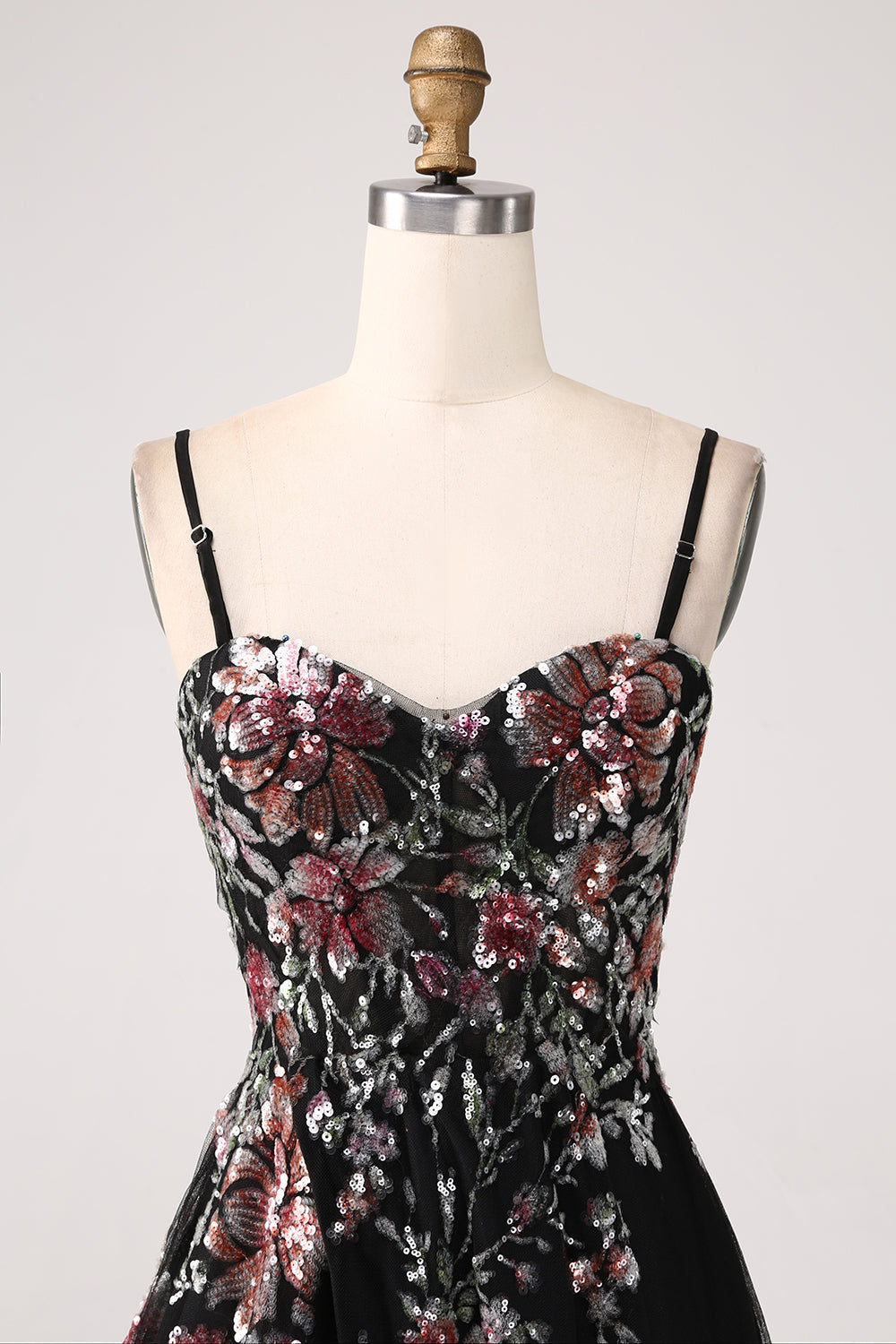 Błyszcząca Czarna Gorsetowa Litery A Długa Sukienka Na Studniówkę z Haftem