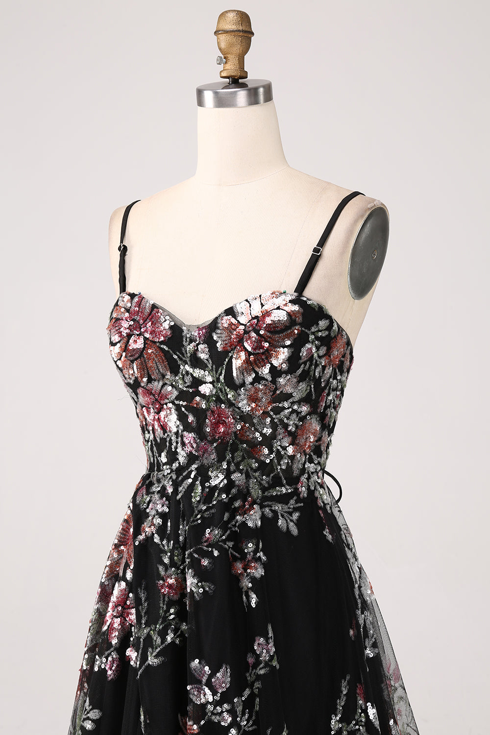 Błyszcząca Czarna Gorsetowa Litery A Długa Sukienka Na Studniówkę z Haftem