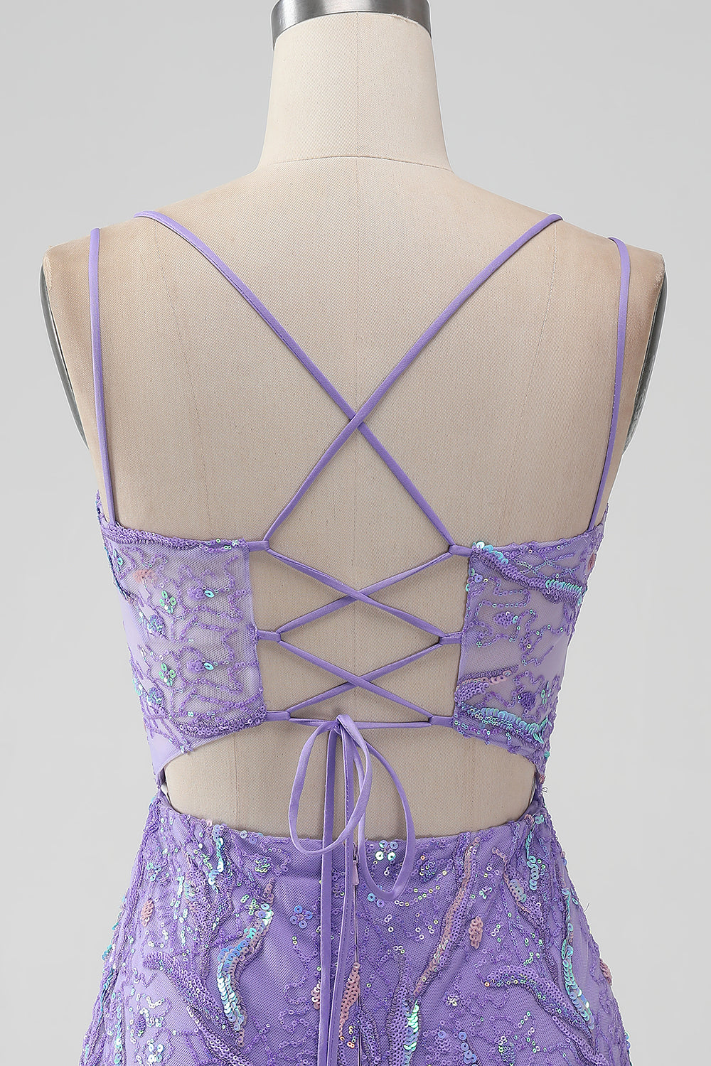 Błyszcząca Liliowy Cienkich Ramiączkach Sukienka Koktajlowe Z Cekinami