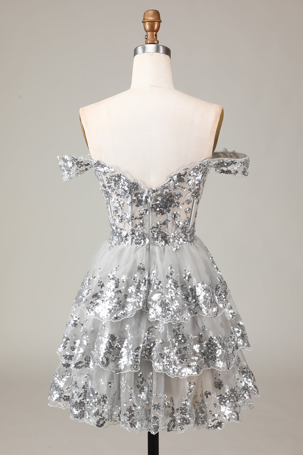 Błyszcząca Gorący Róż Gorset Koronkowa Sukienka Koktajlowa z Odkrytymi Ramionami i Falbanami