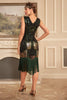 Załaduj obraz do przeglądarki galerii, Błyszcząca Czarny Zielony Cekiny Sukienka Lata 20 z Frędzlami
