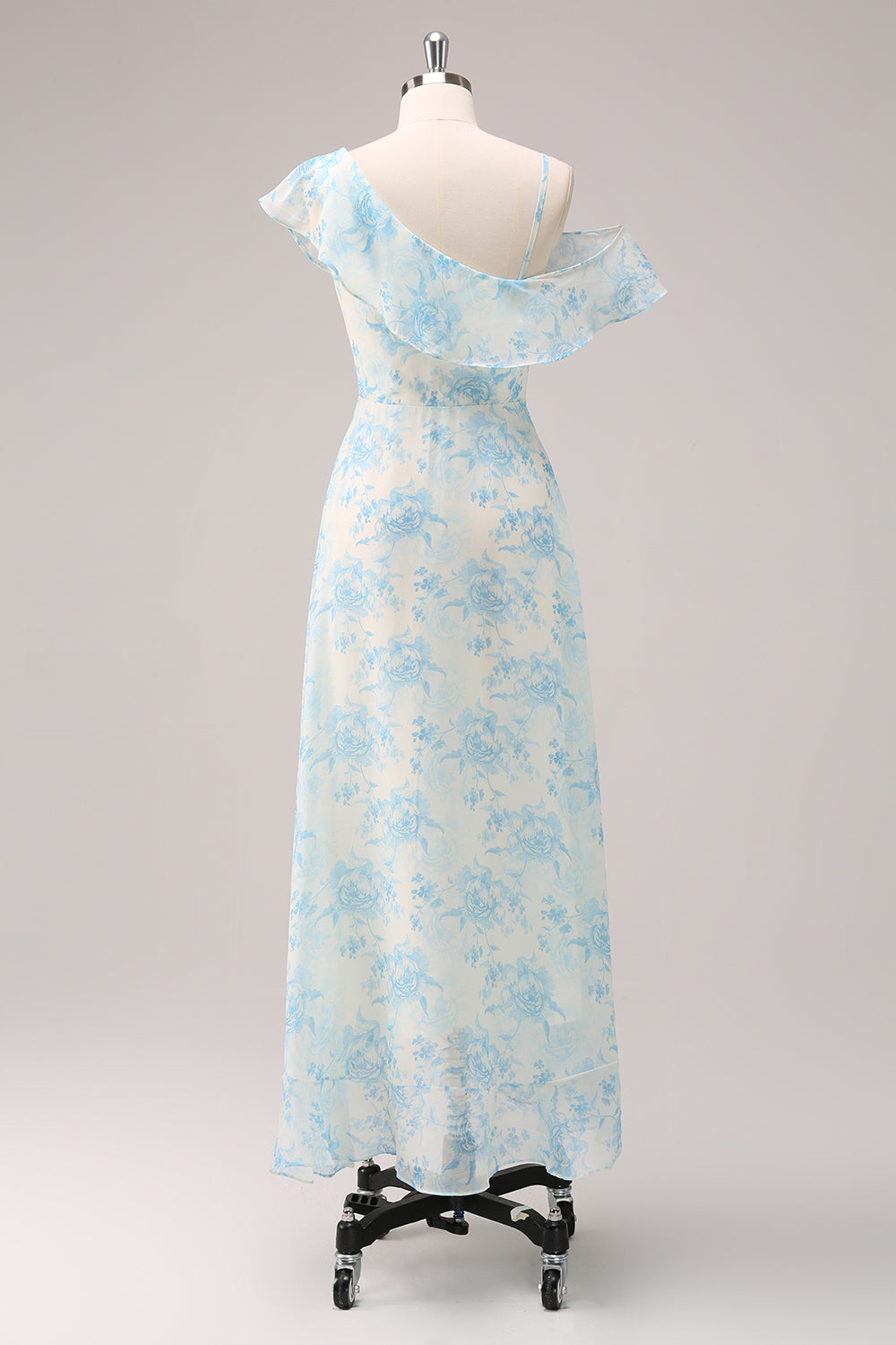 Stylowa Biała Niebieska Szyfonowa Sukienka Druhny W Kształcie Litery A Z Rozcięciem