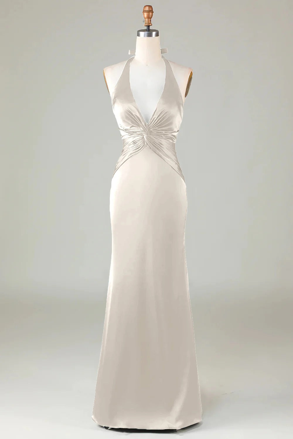 Ciemnozielony Satynowe Syrenka Halter Długa Sukienka Na Wesele