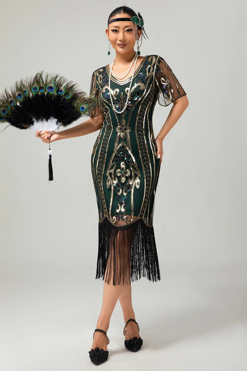 Flapper bordowa cekinowa sukienka bodycon z frędzlami z 1920 roku